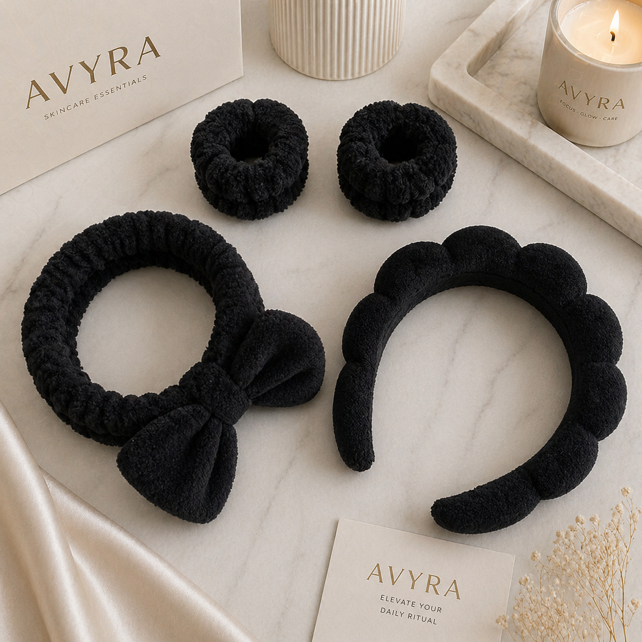 Avyra Self-Care Headband & Wristband Set (4 piece)