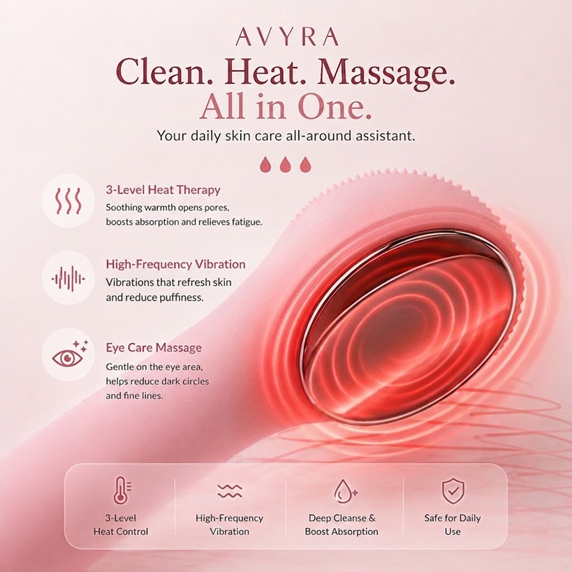 Avyra Silicone Facial Cleansing Device Pore Cleanser Face-cleaning Tool Deep-cleaning Electric Facial Brush